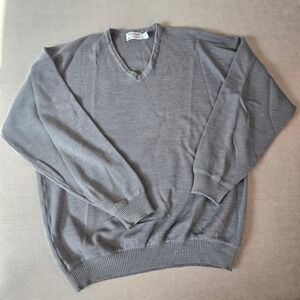 St. Croix Knits XL Long Gray‎ 100% Merino Wool V-Neck Sweater Pullover Mens